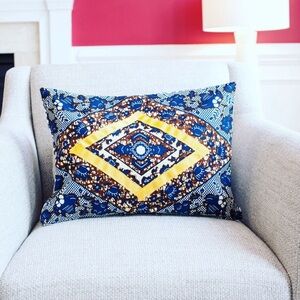 Geometric Blue and Gold Accent Pillow
